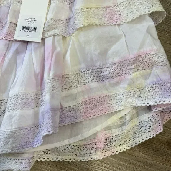 Love Shack Fancy Skirt Size Large Ruffle Mini Skirt Multi Tie Dye New With Tags - Picture 4 of 8